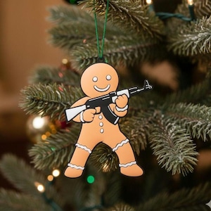 Gingerbread Comrade 4" Xmas Ornament AK-47 Kalashnikov Rifle Christmas Tree Decoration
