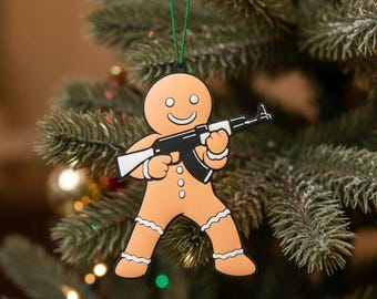 Gingerbread Comrade 4" Xmas Ornament AK-47 Kalashnikov Rifle Christmas Tree Decoration