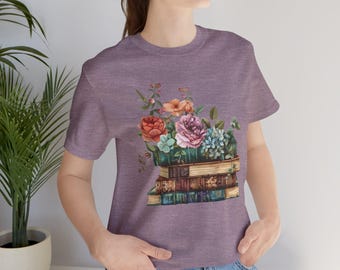 Book Lover Floral Books Tee, Aesthetic Reading Shirt for Book Lovers, Gift for Teachers, Flower Design T-Shirt, Cozy Literature Top