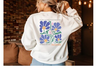 Retro Inspiration Floral Fortschritt Sweatshirt, Inspirational Lehrer, Motivations-Zitat-Kleid, Einzigartiges Geschenk, Positive Vibes,Vintage Style
