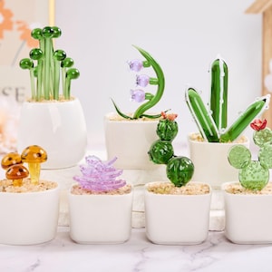 Handmade Glass Succulent, Potted Faux Plant, Home Decor Gift