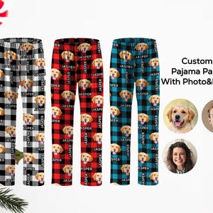 Personalized Photo & Name Pajamas,Custom Pajama Pants Men Women,Dog Cat Photo Pajamas, Family Couple Pajamas,Pajamas Pants with Face