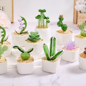 Handmade Fused Glass Cactus, Potted Succulents Decor