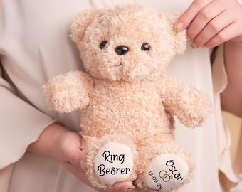 Personalized Ring Bearer Teddy Bear,Ring Bearer Proposal,Teddy Bear,Ring Bearer Bear,Wedding Bear,Flower Girl Wedding Party,Flower Girl Gift