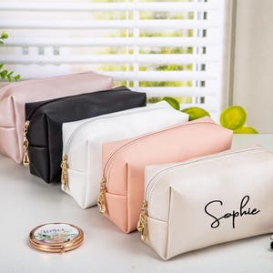 Trousse à maquillage,Trousse à maquillage personnalisée pour demoiselle d'honneur avec nom,Trousse à cosmétiques pour la mariée,Trousse en cuir végétalien monogrammée,Trousses pour fête de mariage