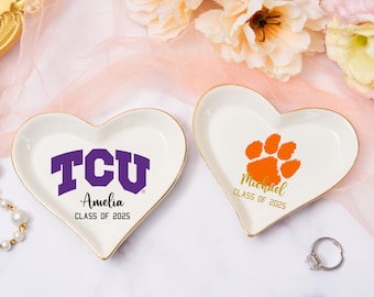 Personalized College Ring Dish, Custom Graduation Gift for Her, University Logo Trinket Ring Dish, Class of 2025 College Graduation Gifts