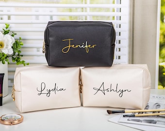 Personalized Vegan Leather Makeup Bag, Bridesmaid Gift