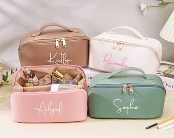 Embroidered Vegan Leather Makeup Bag, Custom Cosmetic Travel Organizer