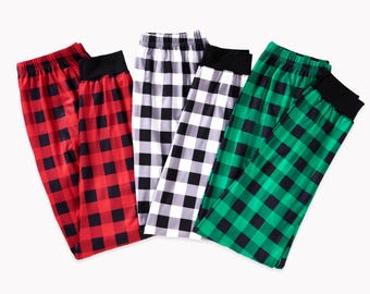 Family Christmas Pajama Pants, Soft Plaid Lounge Pants