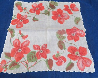 Vintage handkerchief vintage hanky vintage hankie Valentine handkerchief floral scalloped edge