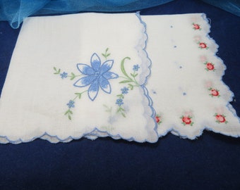 Vintage handkerchief vintage hanky vintage hankie Valentine handkerchief floral scalloped edge