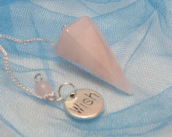 Rose Quartz Pendulum With Wish Charm 1 Bead and  a Pouch Heart Chakra