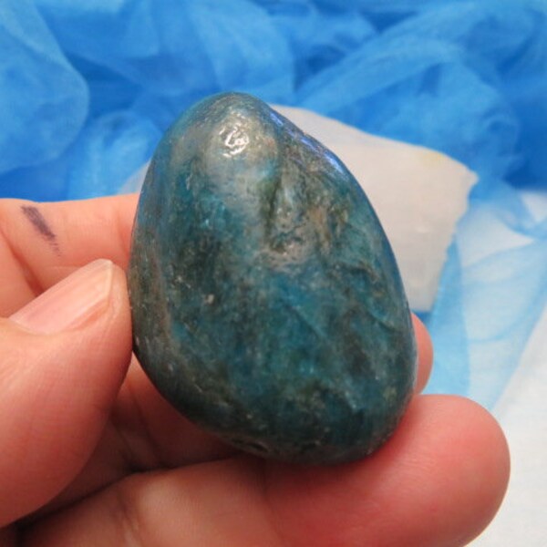 Blue Apatite Palm Worry or Pocket Healing Stone Healing Crystal Throat Chakra lot z