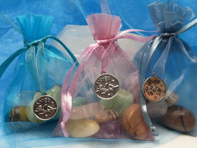VIRGO Zodiac Tumbled Stone Set With Silver Tone Maiden Charm Astrology ...