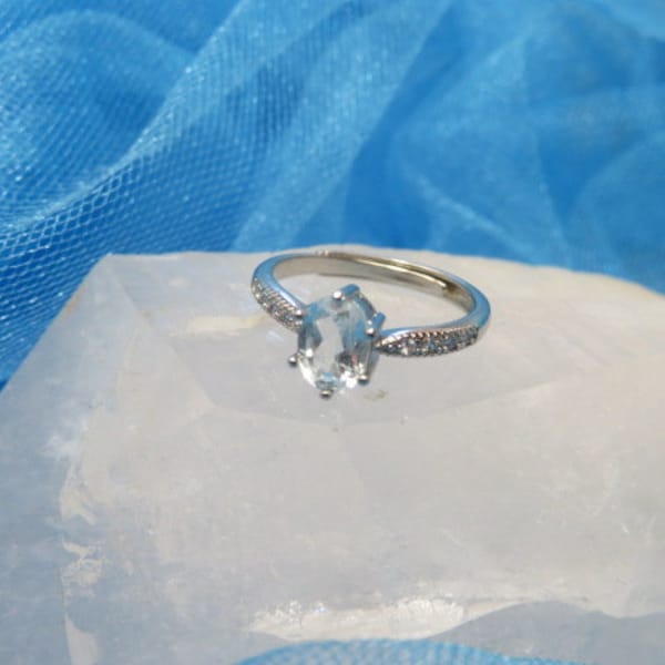 Vintage Faceted Blue Topaz Silver Plated and Adjustable Ring Size 6.5