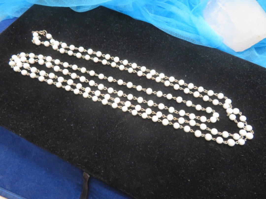 Vintage Long Wrap Around Necklace Boho White Beaded Necklace Etsy