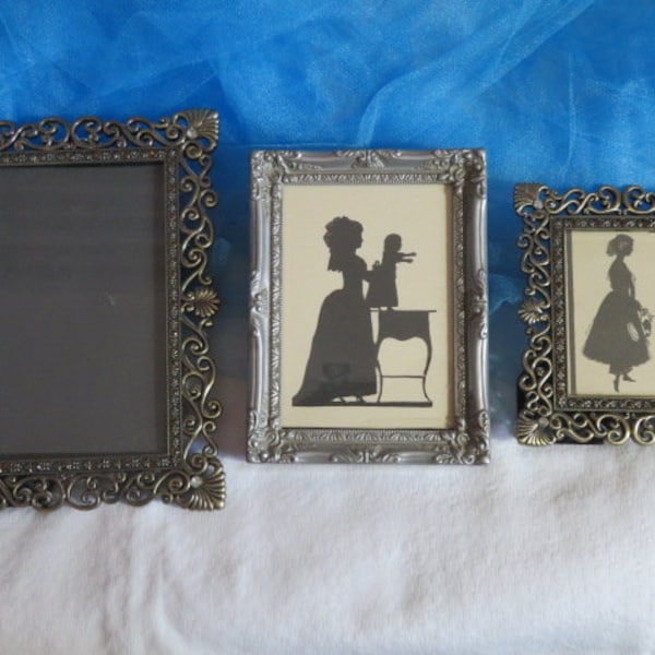 3 Vintage Picture Frames Filigree Clear and Colored Rhinestones and Pewter Like