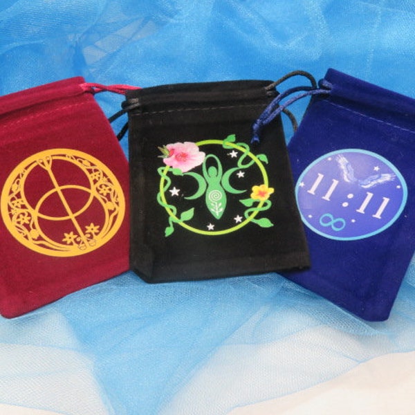 3 Velvet Like Pouches With Draw Strings for Healing Stones Healing Crystals Other Treasures Tote Bag Drawstring Purse