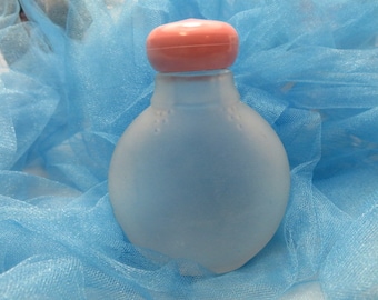 Vintage 1950s AVON Cotillion TALC in Frosted Glass Bottle With Pink Lid