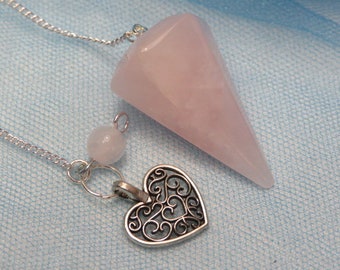 Rose Quartz Pendulum With Heart Charm Heart And 1 Pouch Chakra Healing Crystal