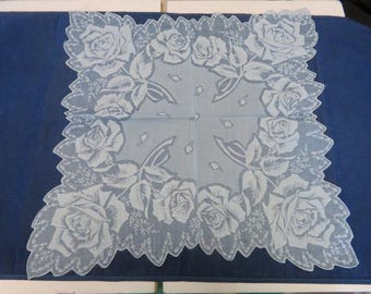 3 Vintage Shadow Design Hankies White Blue and Green Scalloped Machine Edge Hanky Handkerchief lot