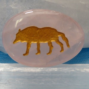 WOLF Animal Spirit Totem Rose Quartz Tumbled Stone Palm Worry and Pocket Crystal Heart Chakra