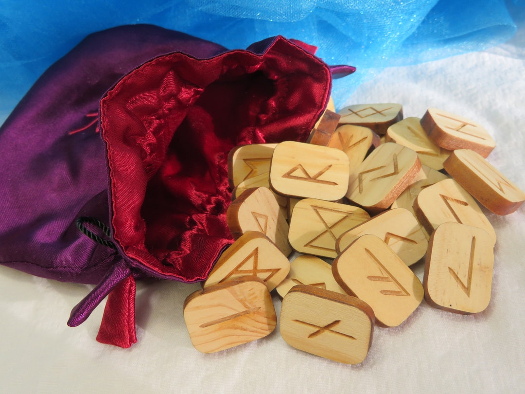 Engraved Wood Runes Set With an Elegant Handmade Lined Embroidered ...
