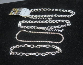 4 Chain Link Bracelets Size 7.5 and 7 Add Charms To These Silver Tone Bracelets