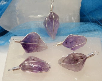 SPECIAL SALE Amethyst Double Point Wire Wrapped Point Pendant With 24" Silver Tone Chain Healing Stone Necklace Third Eye