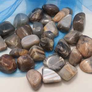 2 SMALL Black Moonstone also known as Larvikite Tumbled Stone Crystal Third Eye Crown and Throat Chakra