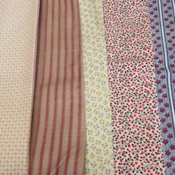 Lot of 5 Calico Cotton Fabrics For Quilts or Craft Projects