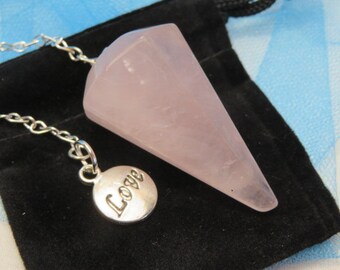 Rose Quartz Pendulum With Love Charm Heart And 1 Pouch Crystal Tumble Stone Heart Chakra
