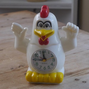 Vintage Chicken Rooster Alarm Clock Taiwan / Quartz Rooster Clock 1980's