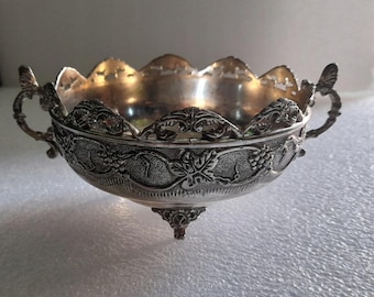 Vintage Art Nouveau Silver Plated Bowl: Ornate Floral Confectionery Dish