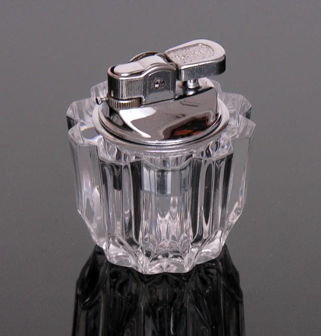 Vintage Prince Lead Crystal Glass Butane Table Lighter. Manufactured by  Prince in Japan