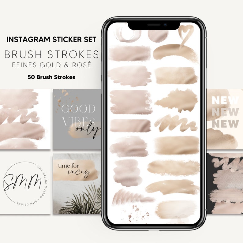 50 Instagram Story Stickers Brush Strokes Gold & Rosé - Etsy