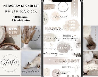 140 Instagram Story Stickers Beige Basics