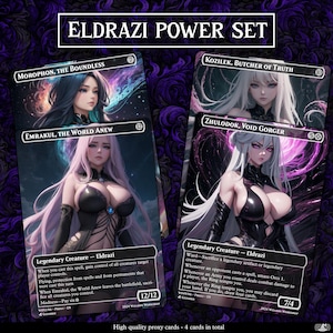 Set de Poder Eldrazi MTG / Cartas de Proxy de Emrakul, Kozilek y Zhulodok inspiradas en el anime / Ilustraciones de waifu personalizadas para coleccionistas