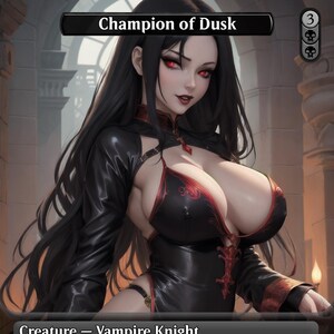 Champion du crépuscule carte de vœux | MTG Orica inspiré des dessins animés | Ajout personnalisé au deck Vampire | Finition brillante | Parfait pour les collectionneurs