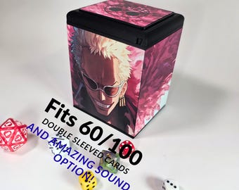 Caja para mazos de One Piece Donquixote Doflamingo – Cartas TCG. 60/120+ con doble funda. ¡Módulo de sonido opcional!