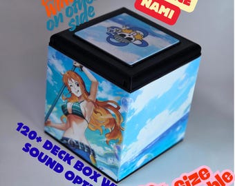 Caja para mazos de One Piece Nami – Cartas TCG. 60/120+ con doble funda. ¡Módulo de sonido opcional!