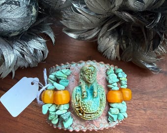 Pulsera tipo brazalete boho Aegis de cobre turquesa, hecha a mano y martillada, estilo egipcio vintage, pieza única.
