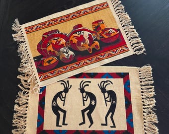 Juego de 2 plantillas decorativas para el hogar, tejidas en 100% algodón con flecos, estilo suroeste.