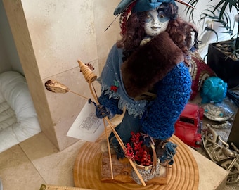 Muñeca artística vintage única de 1998, hecha a mano, que representa a una madre y su bebé buscadores de sabiduría espiritual, creada por Skye Kelly.