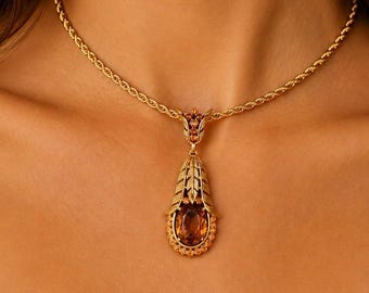 Gargantilla llamativa de topacio en tono dorado de la marca Vintage Crown Trifari Alfred Philippe Jewelry