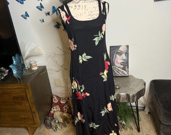 Vestido largo vintage sin mangas con estampado floral de R.J. Stevens, de Carol Escritor, de los años 90, talla 10.