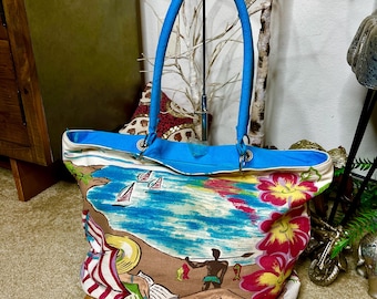Bolso tote de lona estilo vintage tropical playero, bolso de hombro bordado con lentejuelas, 100% algodón, hecho en India.