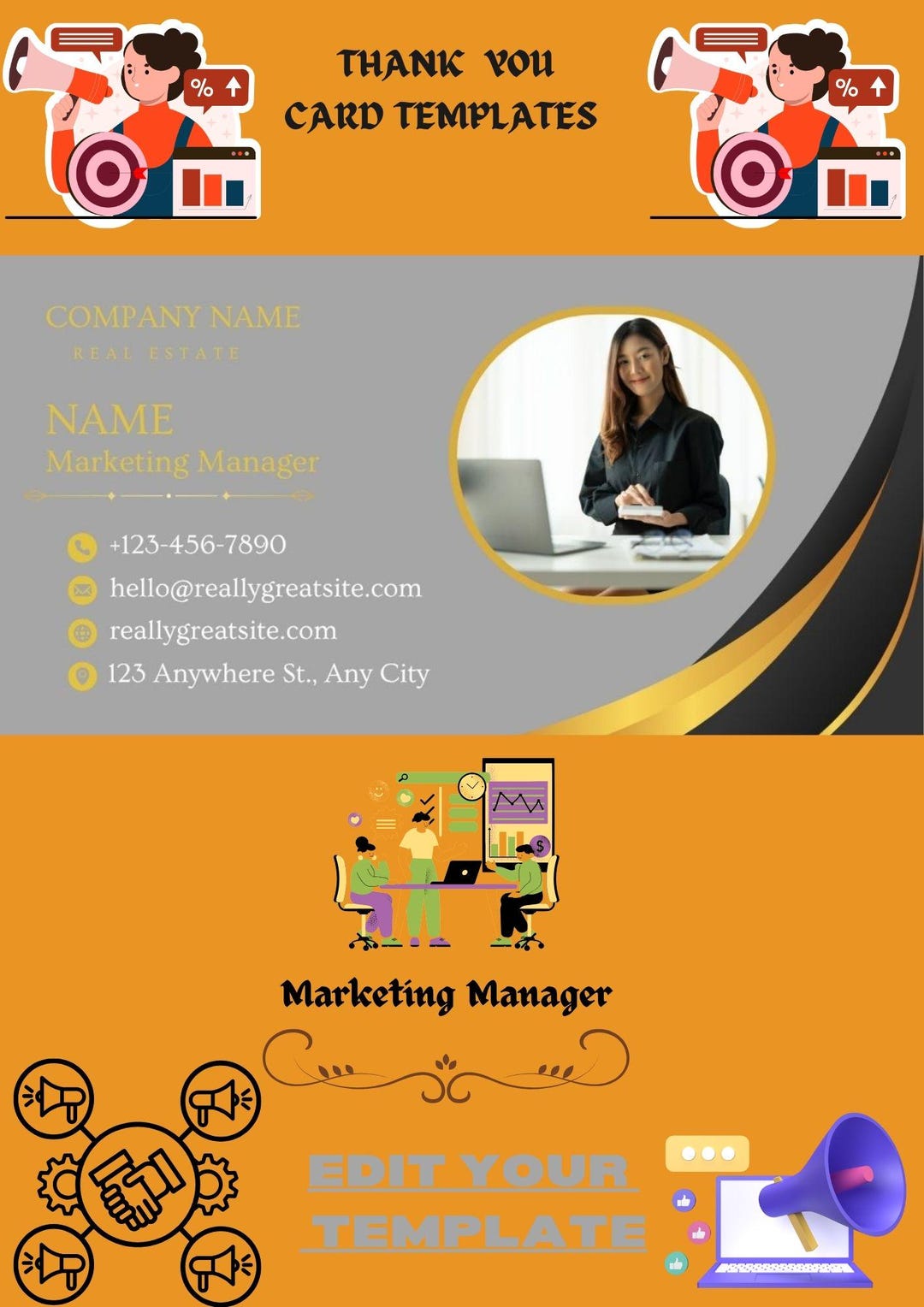 Business Thank You Printable | Editable Marketing Design | Professional ...