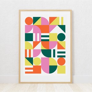 Bauhaus Block Art, Geometric Wall Decor, Abstract Mid Century Modern Art Poster, Modern Office Wall Decor, Digital Print for Lounge room