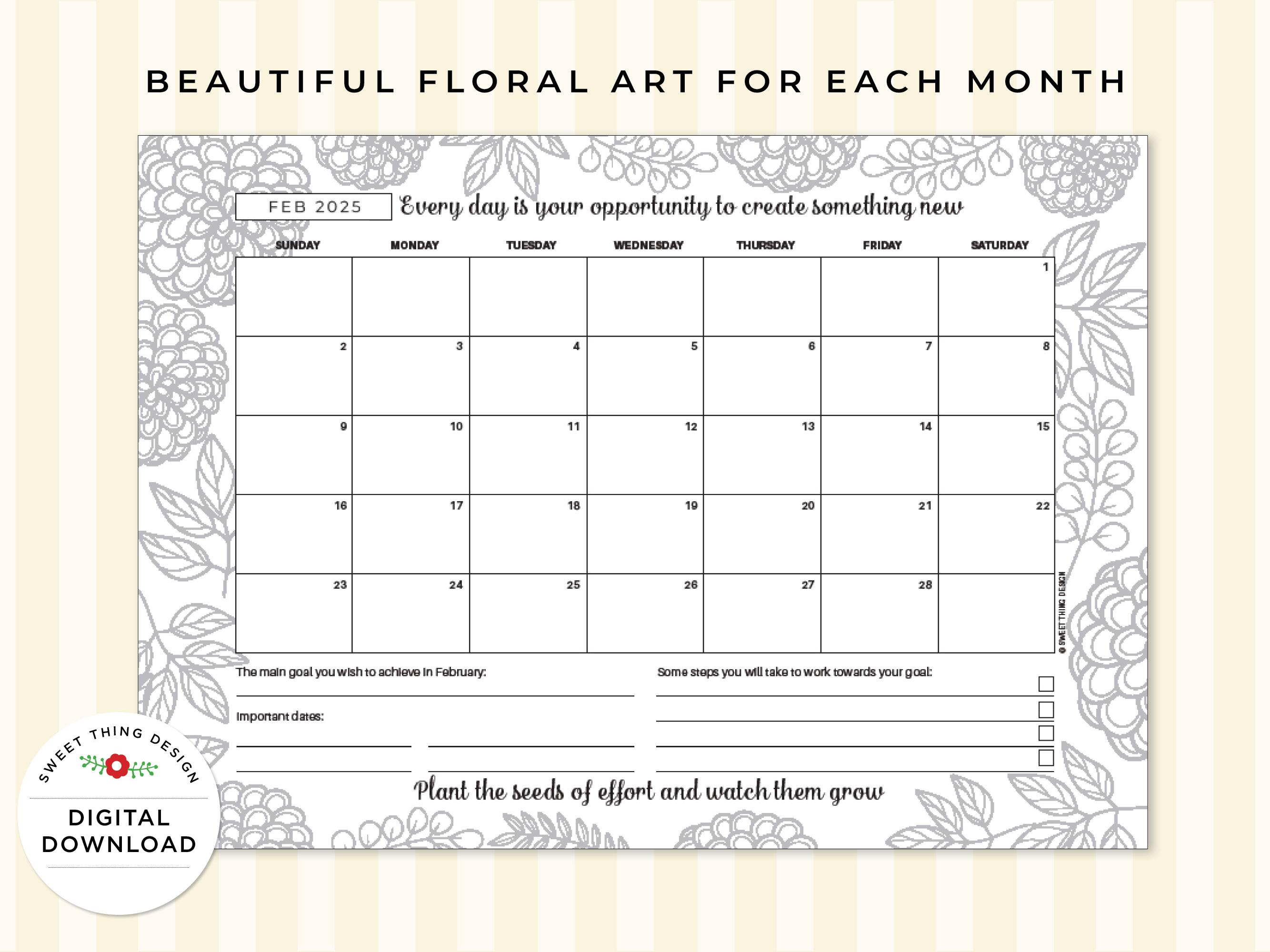 2025 Calendar - Adult Coloring - Motivational Positive Quotes ...